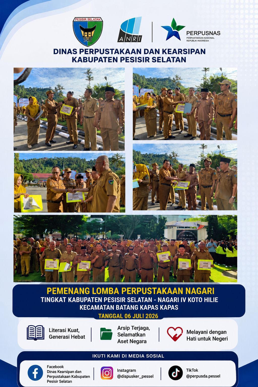 Bupati Pesisir Selatan Umumkan Pemenang Lomba Perpustakaan Nagari Tingkat Kabupaten Pesisir Selatan